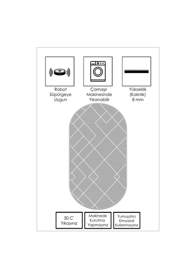 West Home Dijital Baskı Yıkanabilir Kaymaz Taban Leke Tutmaz Oval Mutfak Halısı Salon Halısı Ve Yolluk Wh 533 Grey Oval