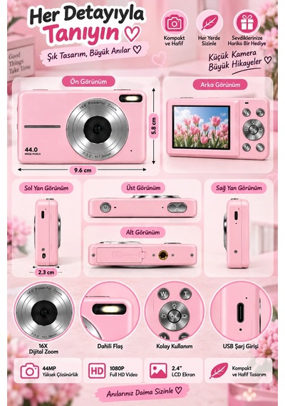 4k Figürlü Çantalı Dijital Video Kamera 44mp 16x Zoom Işıklı Kart Dijital Fotoğraf Makinesi 64gb Haf