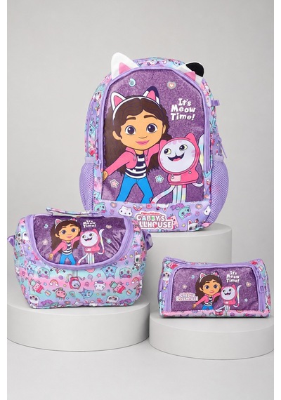 X Dekomus Lisanslı Gabby S Dollhouse Meow Magic Collection Anaokul Çantası,termoslu Beslenme Çantası Ve Kalem Çantası Seti Altın