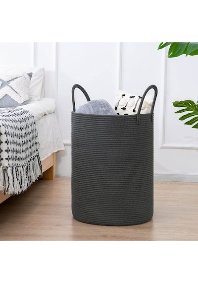 Mavaux Çok Amaçlı, 40cm-36cm Büyük Boy, Yanları Saplı, Sepet, Jüt, Hasır, Dokuma Sepet, Düzenleyici Antrasitbüyük