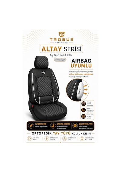 Mercedes E 2013 Ve Sonrası Uyumlu Altay Bel Destekli Tay Tüyü Siyah Beyaz Koltuk Kılıfı Siyah Beyaz