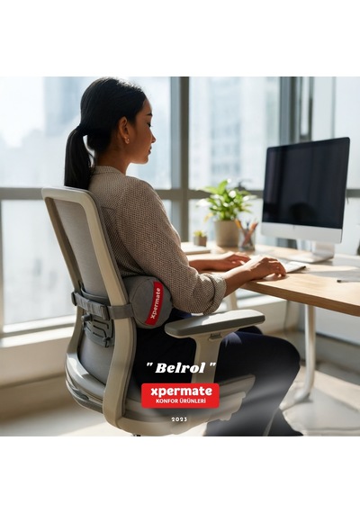Belrol Bel Destek Yastığı Seyahat Sırt Bel Destek Minderi Yıkanabilir Kılıflı Gri
