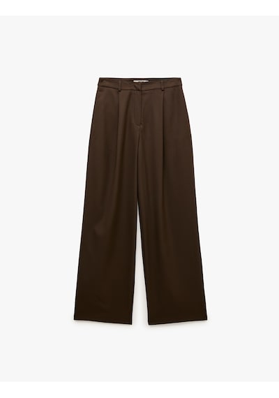 Koton Yüksek Bel Cepli Regular Fit Viskon Karışımlı Pileli Geniş Paça Pantolon Kahverengi 7wak40007uw Kahve