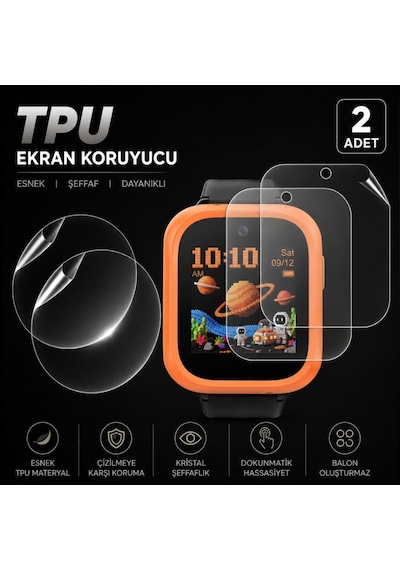 Tcl Kids Apple Watch Uyumlu K5 İle  Ekran Koruyucu Tpu, Tam Kaplayan Akıllı Çocuk Saat Koruması 2 Adet, Çizilmeye Dayanıklı Koruma Mt50v