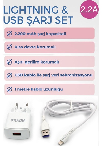Novka NVK07 Lightning Uyumlu 2.2 A Şarj Cihazı