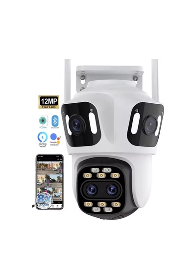 12mp 3k 4 Lensli Wifi Ptz Kamera 8x Zoom 360 Görüş Ip66 Gece Görüş Akıllı Güvenlik Kamera