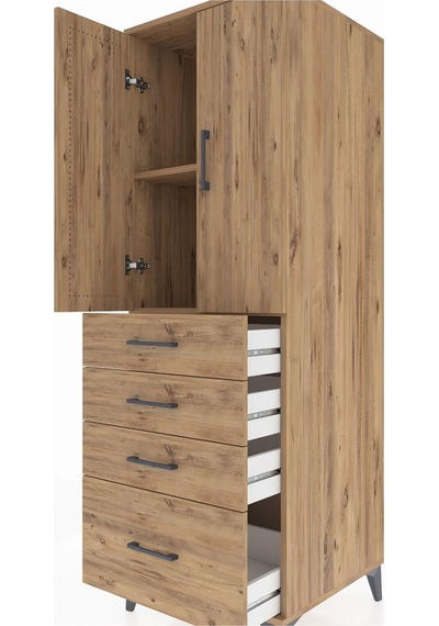 Kronos Dolap 2 Raflı 4 Çekmeceli 2 Kapaklı 60x59x182 Çam-çam Çam