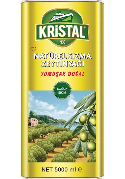 Kristal Soğuk Sıkım Yumuşak Doğal Naturel Sızma Zeytinyağı Teneke 5 L