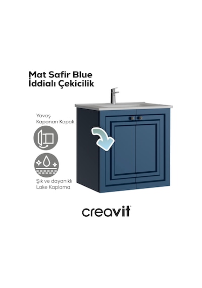 Creavit Kayra Mat Safir Blue Kapaklı Lavabo Dolabı 60 Cm Mavi Creavit Kayra Mat Safir Blue Kapaklı Lavabo Dolabı 60 Cm Mavi