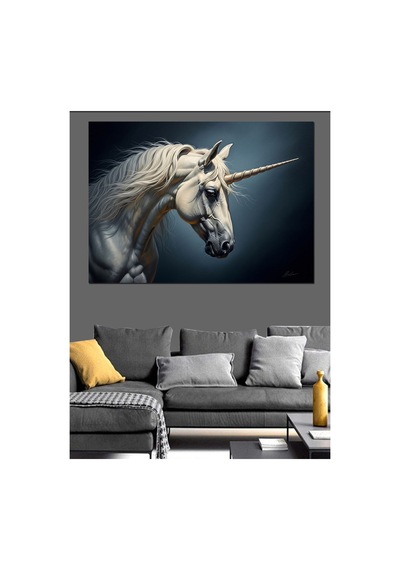 Beyaz Kanatlı Mistik Unicorn Atı Yağlı Boya Dokulu Kanvas Tablo Canvas Tablosu