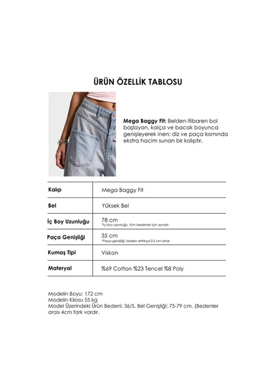 it's basic Kadın Gri Kot 2s6-89 Mega Baggy Çift Parça Önden Cepli Tasarım Denim Jean
