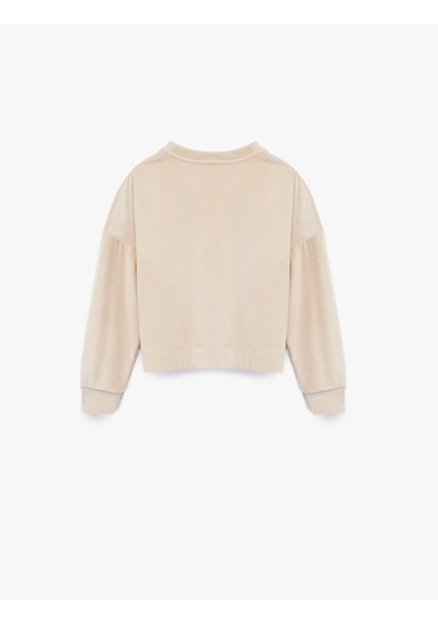 Koton Uzun Kollu Bisiklet Yaka Kalp Detaylı Fitilli Sweatshirt Bej 6wkg10188ak Ekru