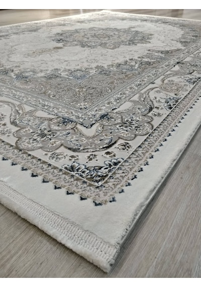 Vera Klasik Desenli Ipeksi Yumuşaklıkta Dokunmuş Makina Halısı 160x230 Cm Mavi Krem