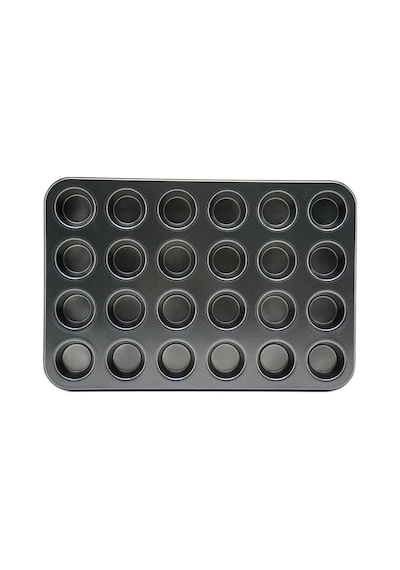 24 Gözlü Metal - Siyah Düz Muffin - Kek Kalıp Bx40 26 Cm