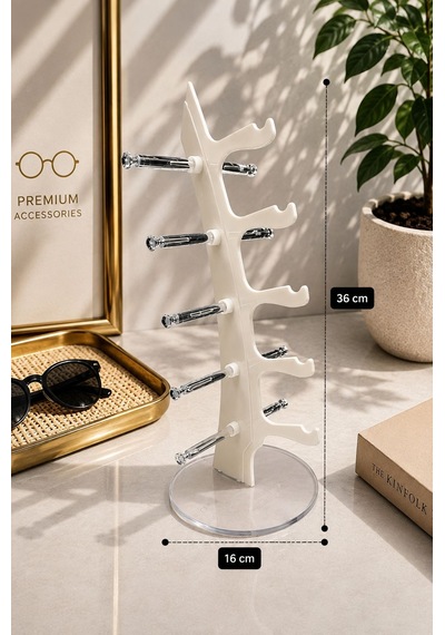 5'li Yelken Model Sedef Beyaz Gözlük Standı Akrilik 5 Bölmeli Organizer