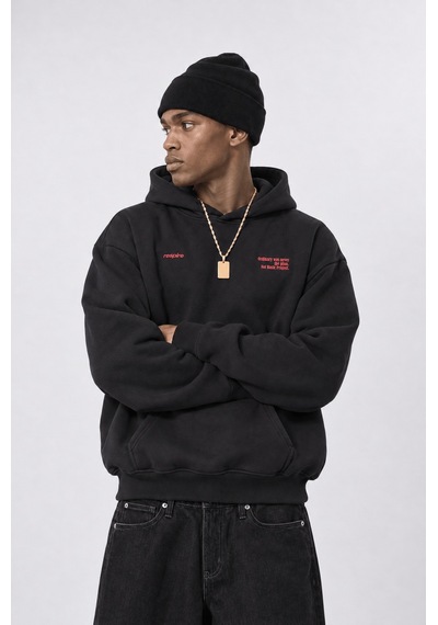 Respire Erkek Notbasic Baskılı Oversize Hoodie Siyah