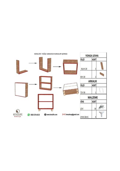 Kenzlife Kitaplık Tuğçe 068 060 020 Cvz Ayaklı Mutfak Dolabı Banyo Ofis Ayakkabılık Kiler Diğer
