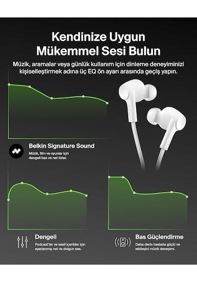 Belkin Soundform Anc Usb-c Bağlantılı, Mikrofonlu Kulakiçi Kablolu Kulaklık, Beyaz