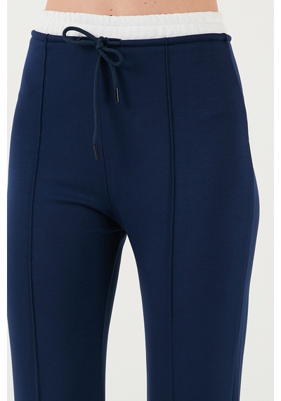 Lela Streç Slim Fit Yüksek Bel Geniş Paça Çimalı Bayan Eşofman Altı 5866078 Lacivert