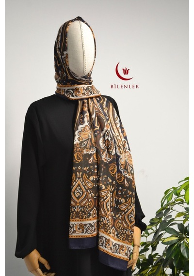 Bilenler Etnik Desenli Pamuklu Şal 70x190 Cm Lacivert