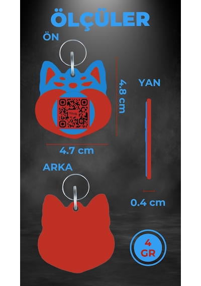 Petjoo 18.Cheems Kırmızı-Mavi Qr'lı Köpek Künyesi