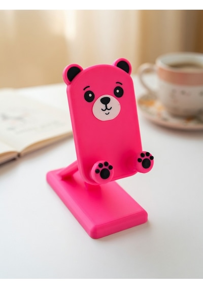 Pati Ve Ayı Tasarımlı Sevimli Telefon Standı - Pembe - Çocuklara/hayvanseverlere