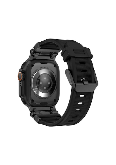Apple Uyumlu Watch 44mm Zore Krd-101 Titanyum Metal Başlıklı Silikon Kordon