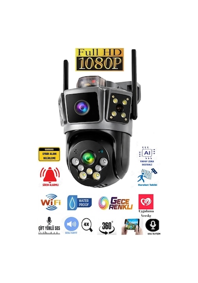 Avenir Çift Kameralı 6mp Full Hd Hareket Takipli Polis Çakarlı Alarmlı Wifi Güvenlik Kamerası
