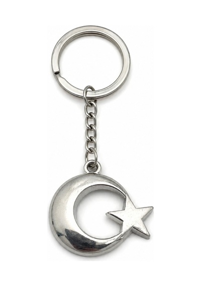 Ay Yıldız Türk Bayrağı Figürlü Gümüş Renk Metal Anahtarlık Hediye