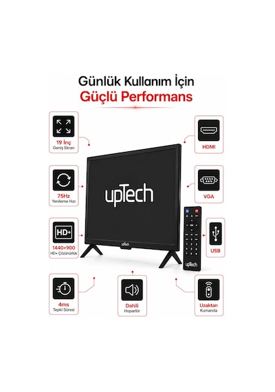 Uptech 19" Sesli Uzaktan Kumandalı 75hz 5ms Hdmı Vga Geniş Ekran Monitör