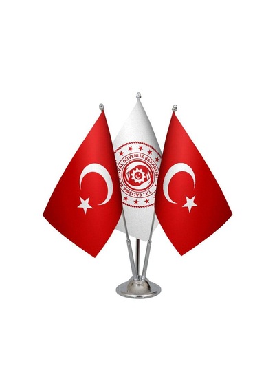 Masa Üstü Çalışma Bakanlığı Bayrağı Türk Bayrağı Üçlü Krom Direk