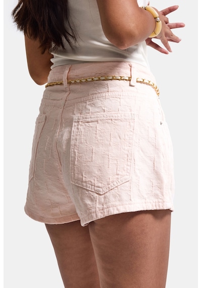 it's basic Kadın Pembe Özel Kumaş Güllü Kemerli Tasarım Mini Denim Şort