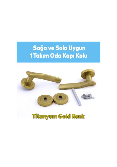 Badem10 Royal Titanyum Gold Oda Kapı Kolu Daire Rozetli Sürgülü Ve Çelik Kapı Kulpu Uyumlu Sağ Sol Kolları