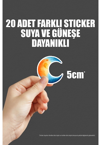 Ay Ve Güneş Temalı Bullet Journal Telefon Laptop Yapışkanlı Folyo Sticker Paketi 20 Adet Çok Renkli
