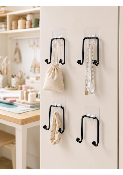 4'lü Duvar Tipi Yapışkanlı Askı Pratik Ev Ve Banyo Askılık Seti Renkli