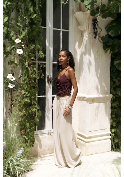 Mai Collection Mai Studios Co. Mahoney Bej Keten Palazzo Pantolon Bej