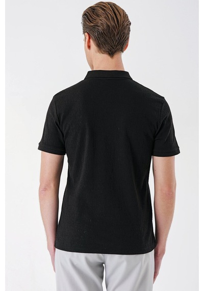 Efor Slim Fit Fermuarlı Polo Yaka %100 Pamuk Siyah Tişört Ts 877 Siyah