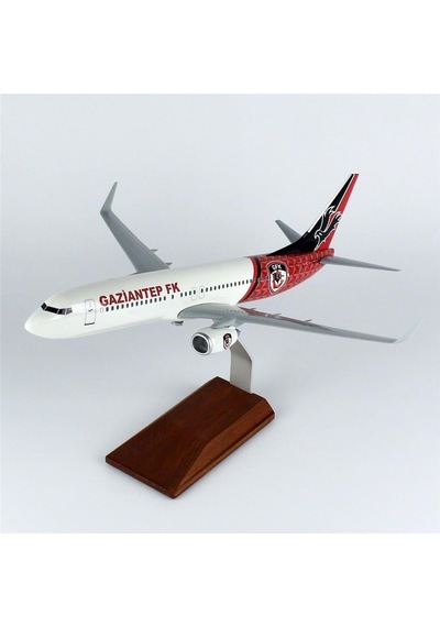 Thy017 1/100 Ölçek, Thy Gaziantep Spor Logolu B737-800 Yolcu Uçağı, Sergilemeye Hazır Ahşap Standlı Model-56271