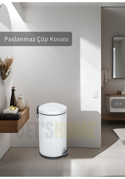 Jet's Home Pedallı Banyo Çöp Kovası Paslanmaz 16 Lt Mutfak Çöp Kutusu Beyaz Beyaz