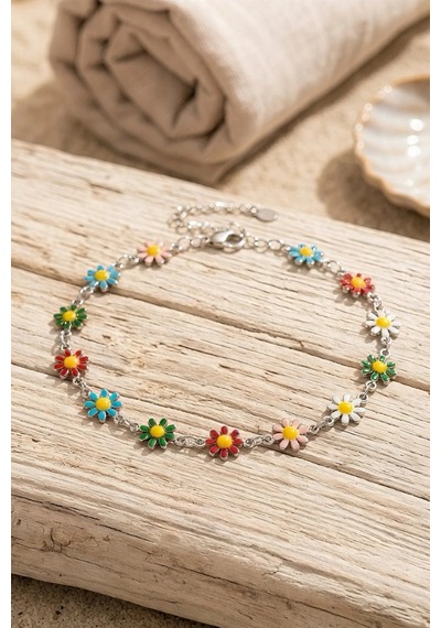 Kadın Çiçekli Papatya Halhal Boho Tarz Renkli Halhal Flora Touch Serisi Çok Renkli