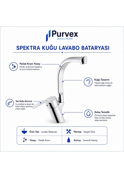 Spektra Kuğu Lavabo Bataryası - Krom Kaplama Pirinç Gövde, Şık Ve Modern Evye Musluğu