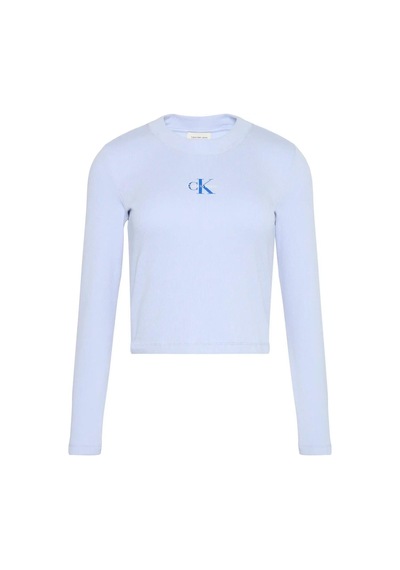 Calvin Klein Ls Monologo Baby Tee Kadın Mavi Uzun Kollu T-shirt-12034 Mavi
