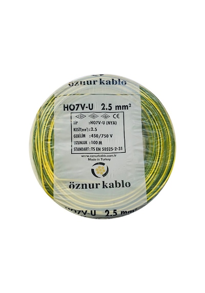 Öznur 2,5 Mm NYA Kablo - 100 Metre Sarı Yeşil