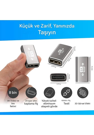 8k Display Port 1.4 Dişi Dişi Bağlantı Adaptörü 8k-60hz Dp Uzatma Adaptörü