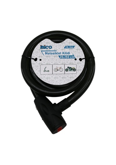Anahtarlı Aç-kapa Kilit Kapaklı Motor - Bisiklet Kilit Çelik Tel Siyah Şeffaf Kılıf 20mmx150cm Mat Siyah