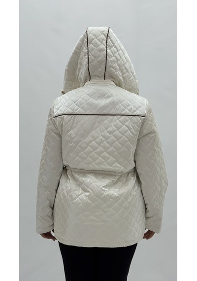 Büyük Beden Cepli Fermuarlı Düğmeli Bagcık Detaylı Oversize Kadın Mont Beyaz
