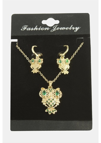 Baykuş Zirkon Taşlı Set Kolye Çok Renkli 14523035