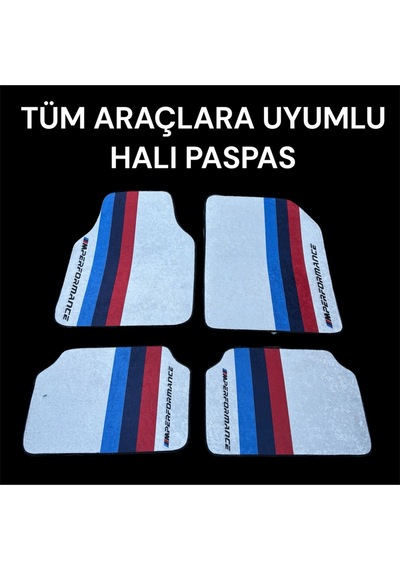 Lüx Oto Halı Paspas Desenli Yıkanabilir Universal Her Araca Uyumlu M Power Beyaz
