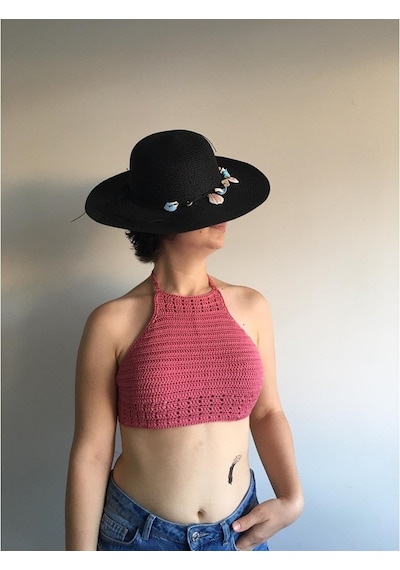 Tuyy El Örgüsü Özel Tasarım Pembe Renk Bikini Üstü Büstiyer