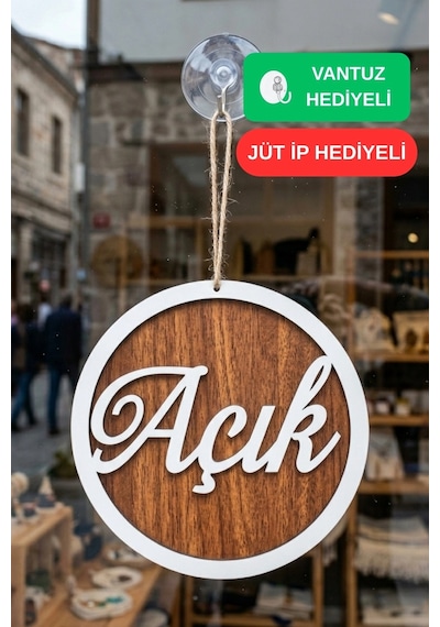 Üç Katlı El Yazılı Modern Açık/kapalı Tabelası - Ceviz